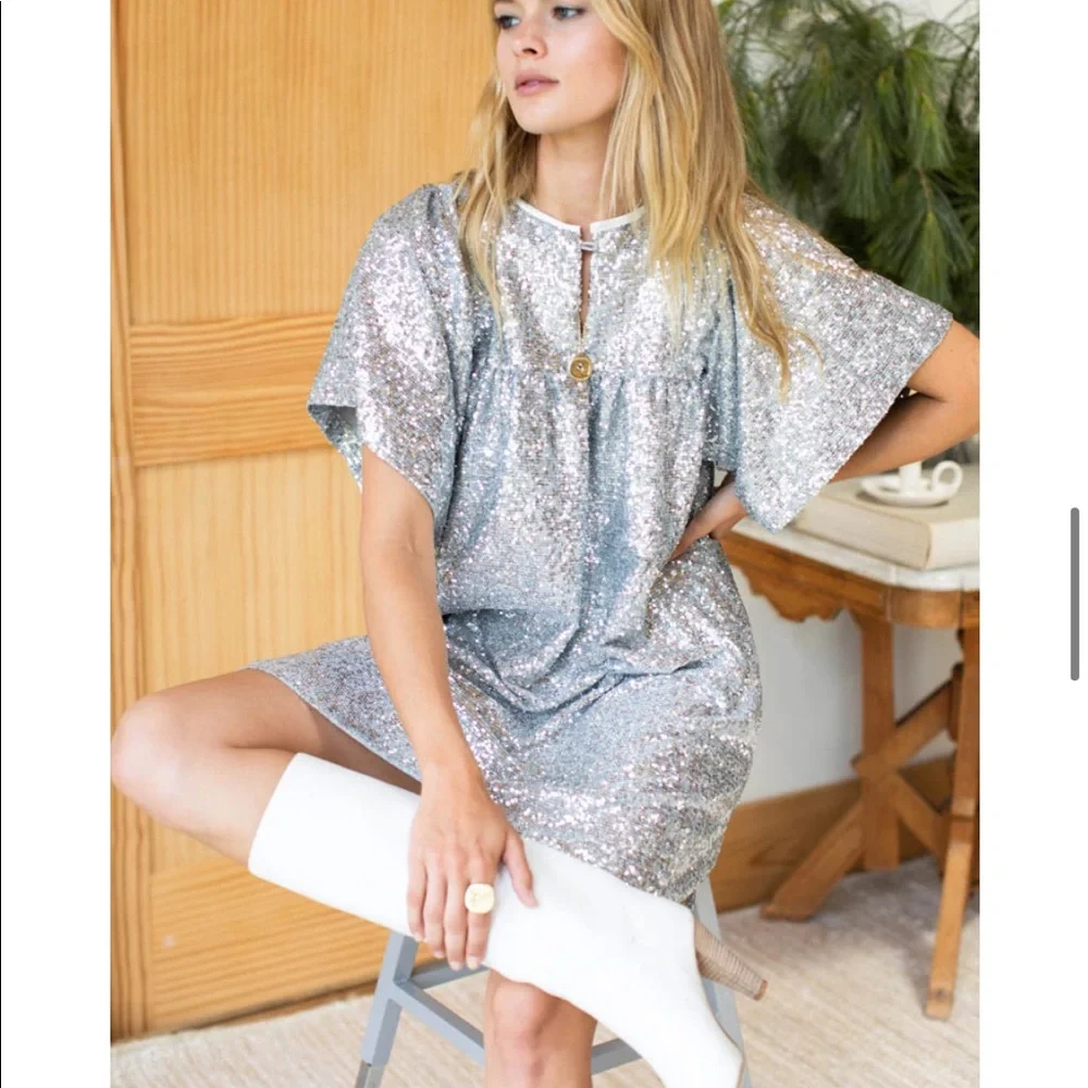 EMERSON FRY Marion Short Dress - Silver Sequin XXS - Picture 10 of 15